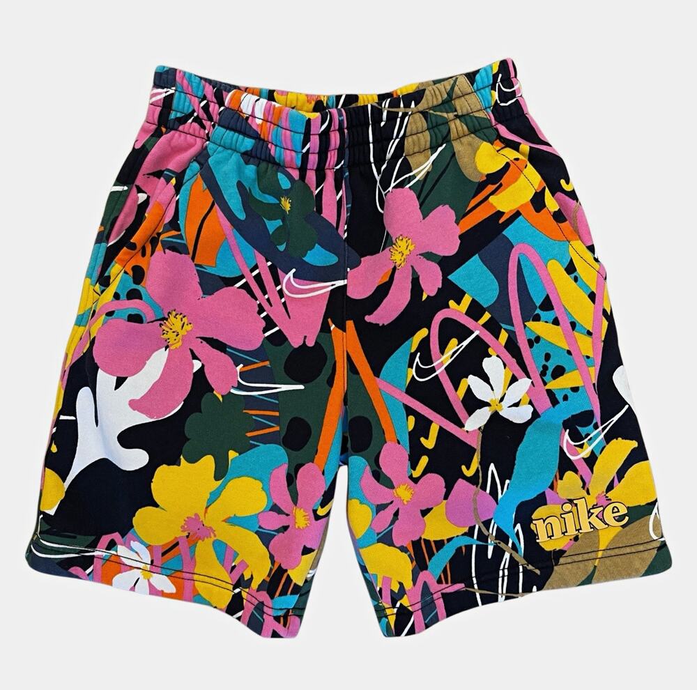 EUC Nike Big Kids Club Fleece Printed Shorts HJ6240-010 Multi-Color Floral L